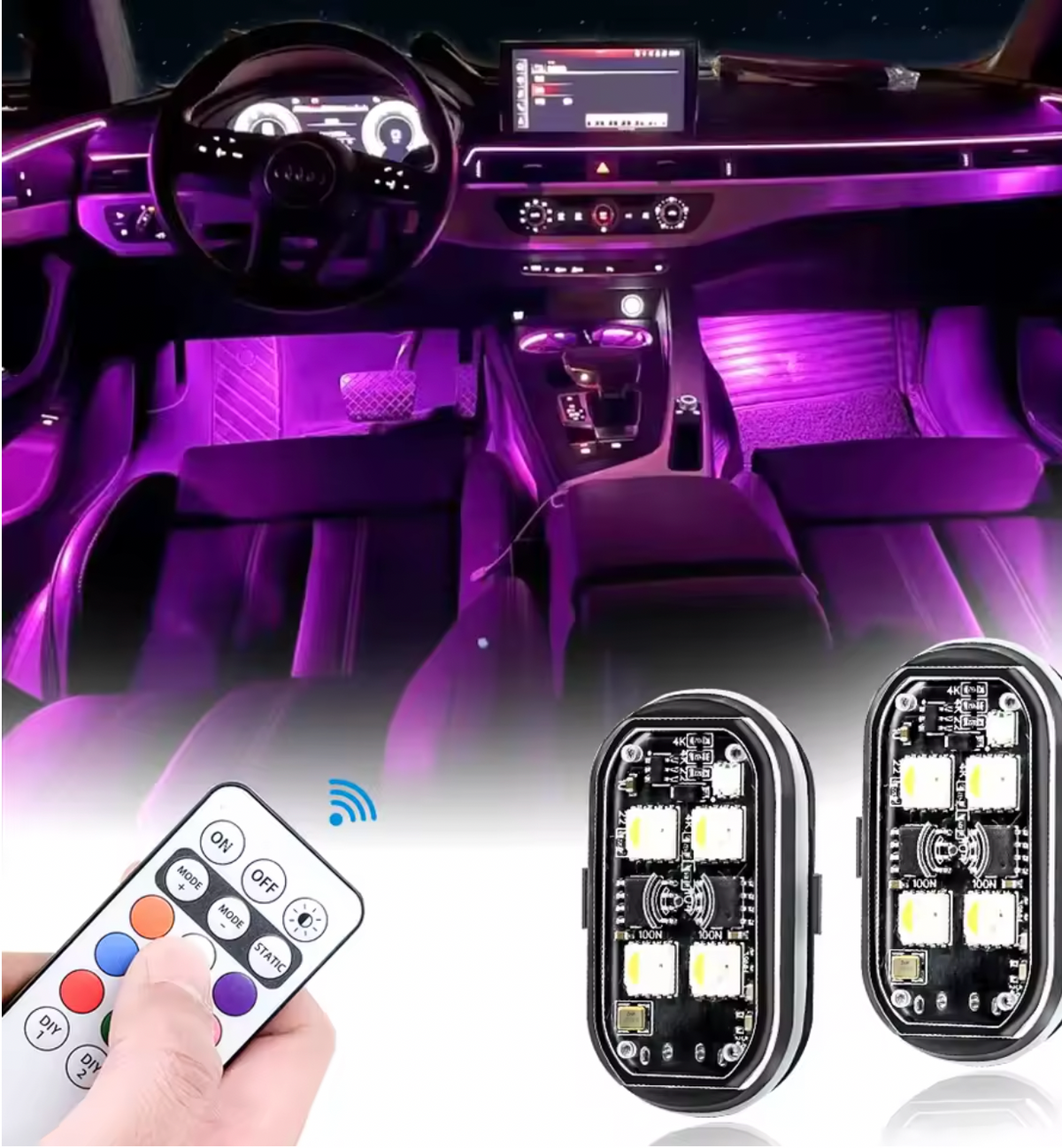 RGB Wireless LED Strobe Lights for Cars - USB Rechargeable (2PCS)